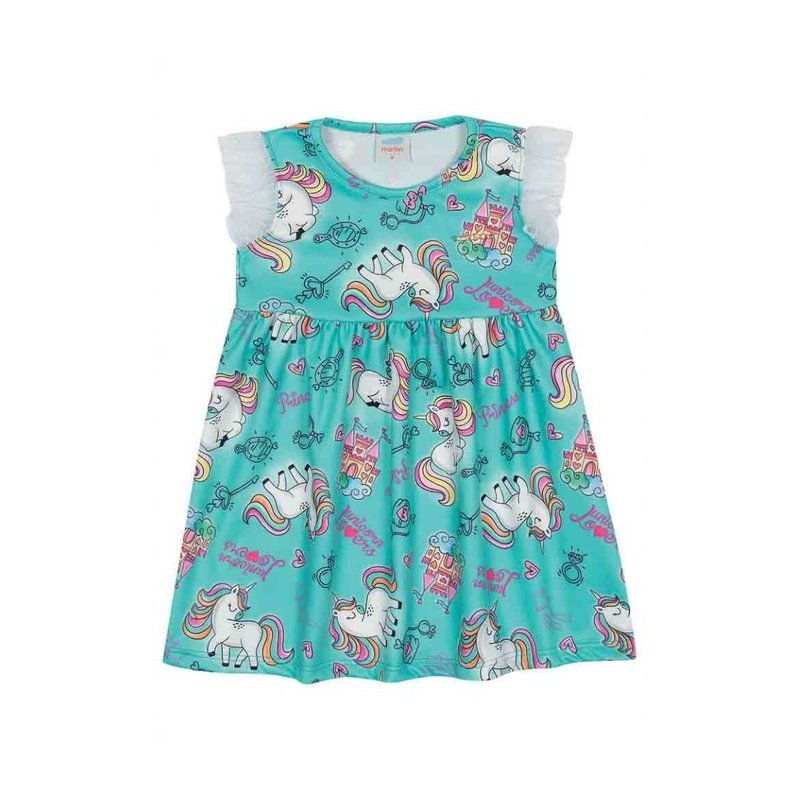 Vestido Infantil Unicórnio Azul Princess
